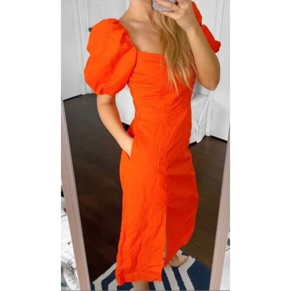 Banana Republic Plus‎ Linen-Blend Midi Dress in Orange Pockets Size 14 - Picture 2 of 13